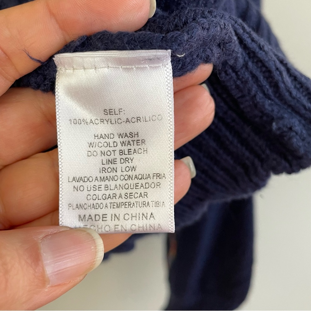 &Merci Navy Heart Knit V-Neck Hoodie Sweater Size M - Picture 6 of 8
